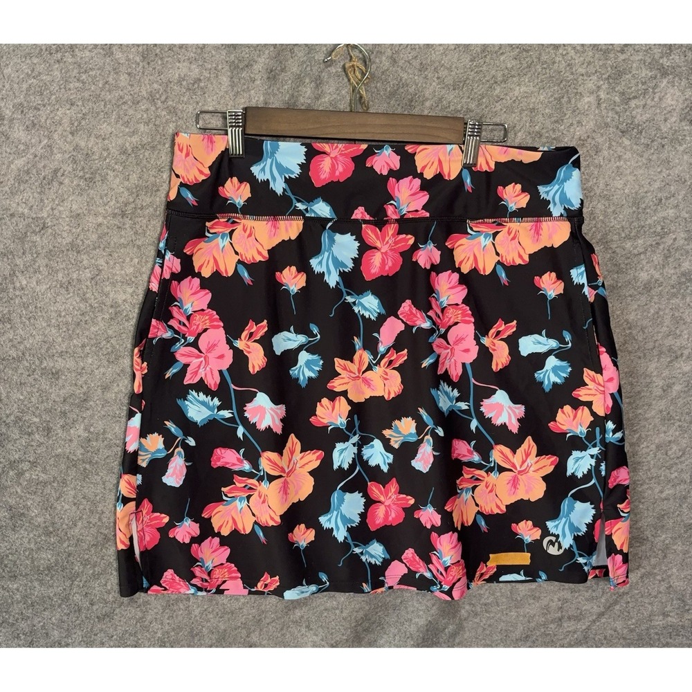Moteepi Skort Womens XL Black Floral Pockets Stretch Golf Tennis Pickleball